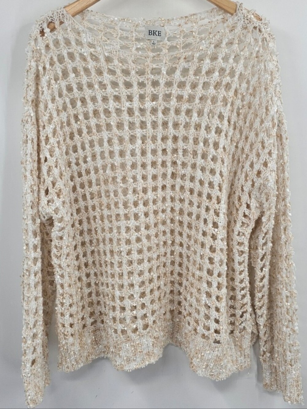 Open-Knit Cream Sweater BKE Size Large